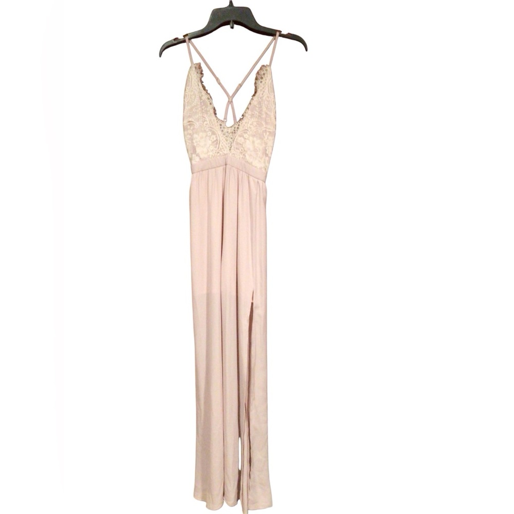 TOBI pink maxi dress with crochet detailing and criss cross back size Medium